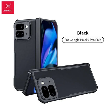 For Google Pixel 9 Pro Fold Case XUNDD Airbags Shockproof Laser Matte PC+TPU Camera Protection Folding Cover With Glass