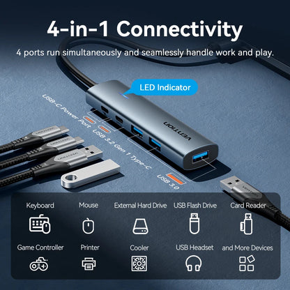 Vention USB A 3.0 HUB Metal Shell USB C 3.2 Gen 1 5Gbps Multi Adapter Splitter for Macbook Air Dell Lenovo PC Desktop Multi Hub