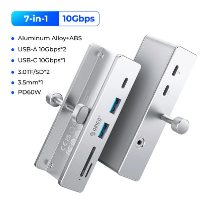ORICO Aluminum 8 in 1 USB Clip Hub Support External Power Supply for High Speed 10GBPS Data Transmission on MAC OS PC