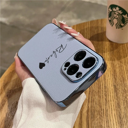 Luxury Plating Leather Personalized Name Case For iPhone 11 12 13 14 15 16 Pro Max Customized DIY Shockproof Cover 15 14 Pro Max