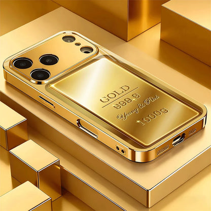 Gold Pure Gold Bar Pattern Gold Metallic Paint Glass Phone Case For iPhone 17 Pro Max 11 12 13 14 15 16 Plus 17 Air 16E Cover
