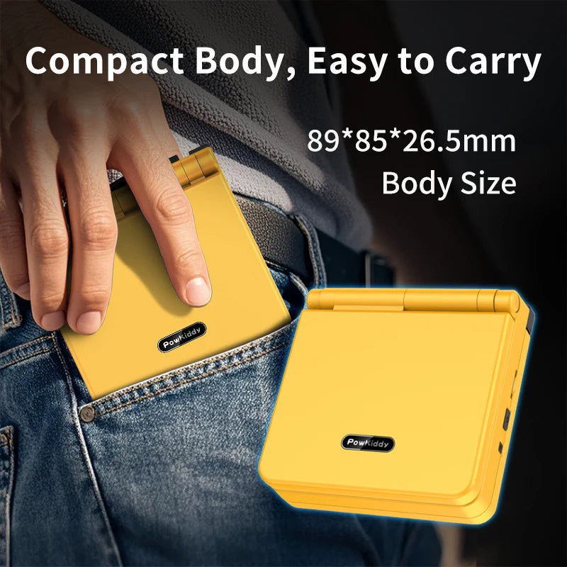 POWKIDDY Retro Flip V90S Portable Handheld Game Console 3.5-inch 640*480 IPS Screen A133Plus Vibration Function Children's Gifts