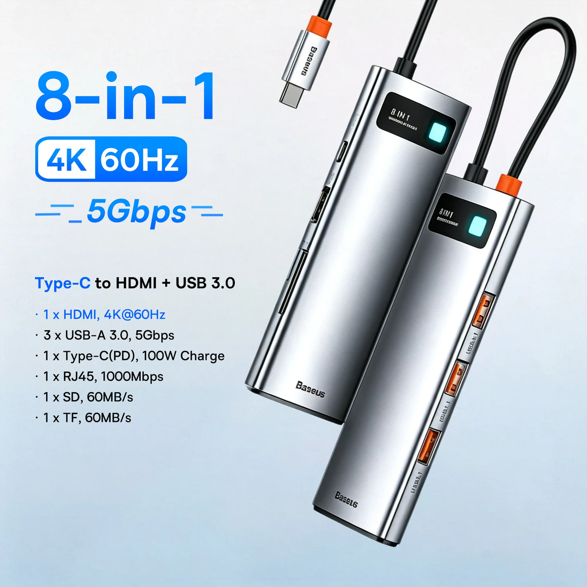 Baseus 13-in-1 USB C HUB to 2*HDMI 1*DP 4K@60Hz 1*VGA Quadruple Display USB 3.2 Adapter with RJ45 SD TF 3.5mm PD 100W Type C Hub