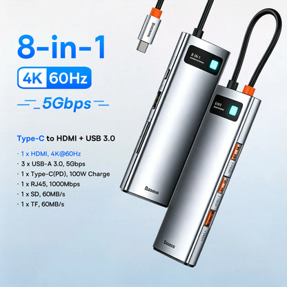 Baseus 13-in-1 USB C HUB to 2*HDMI 1*DP 4K@60Hz 1*VGA Quadruple Display USB 3.2 Adapter with RJ45 SD TF 3.5mm PD 100W Type C Hub