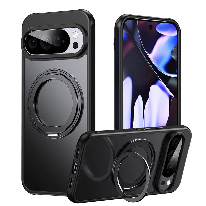 Transparent Phone Case for Google Pixel 10 Pro XL 9A 8A Protective Case Magnetic Rotate Bracket MagSafe Shock Proof Cover
