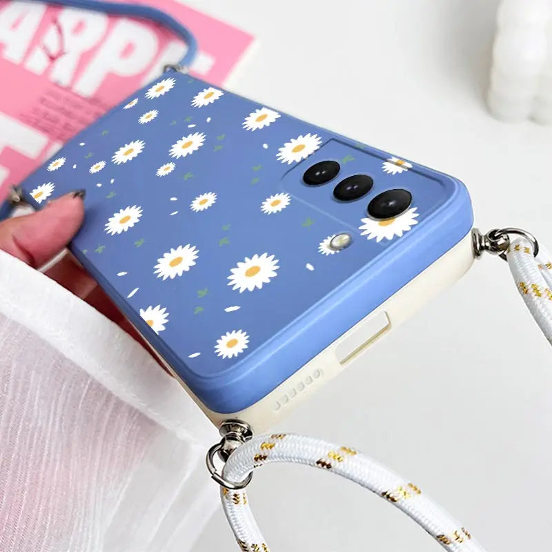 Deciduous Daisies Crossbody Lanyard Silicone Phone Case For Samsung Galaxy S23 S22 S21 S10 S8 Plus Note 20 ultra 10 Plus Cover