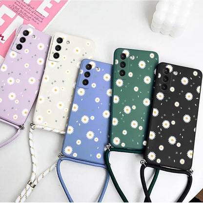 Deciduous Daisies Crossbody Lanyard Silicone Phone Case For Samsung Galaxy S23 S22 S21 S10 S8 Plus Note 20 ultra 10 Plus Cover