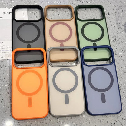Luxury Matte Soft Bumper Hybrid Case for iPhone 17 16  14 15 13Pro Max For Magsafe Magnetic Armor Skin Cover