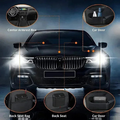Leakproof Mini Car Trash Can With Lid Vehicle Interior Accessory Comes With 10 Rolls 150Pcs Black Garbage Bags