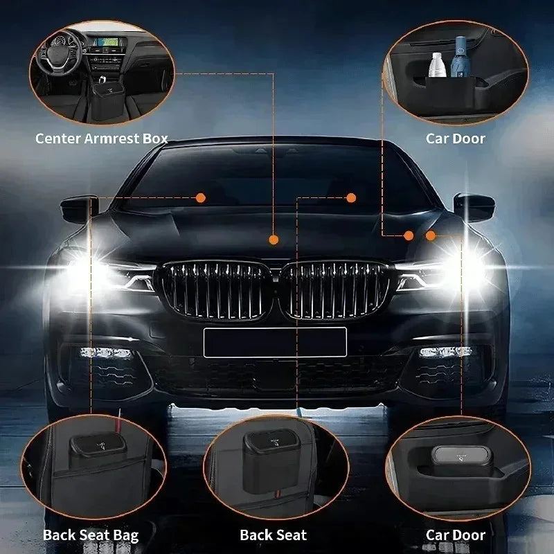 Leakproof Mini Car Trash Can With Lid Vehicle Interior Accessory Comes With 10 Rolls 150Pcs Black Garbage Bags