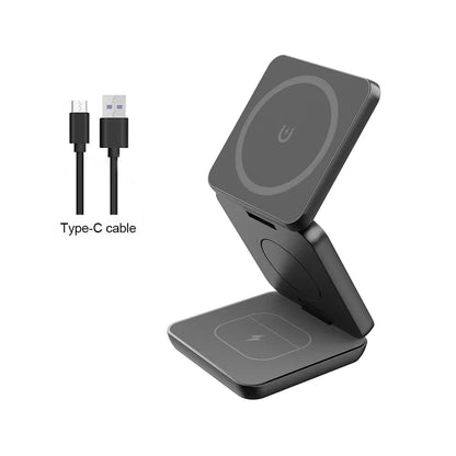 3 in 1 Magnetic Wireless Charger Fast Charging Dock Station Portable Foldable Stand Trip Charger For iPhone Apple Watch AirPods