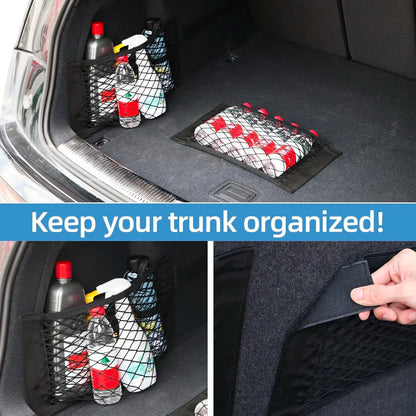 Car Back Rear Trunk Seat Elastic String Net Magic Sticker Mesh Storage Bag Pocket Cage Auto Organizer Seat Back Bag