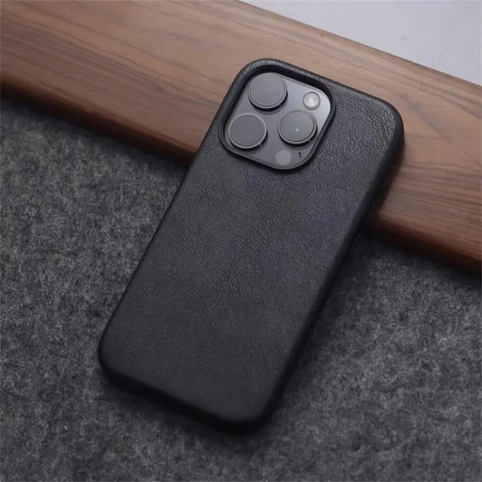 Retro Crazy Horse Leather for MagSafe Case For iPhone 18Pro 15 14 13 12 17 Pro Max Simple Leather Texture Magnetic Phone Case