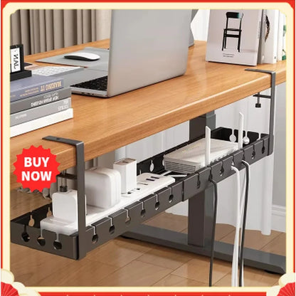 Telescopic Under Table Storage Rack Metal Cable Management Tray Home Office Desk Wire Organizer No Punching Storage Accessories