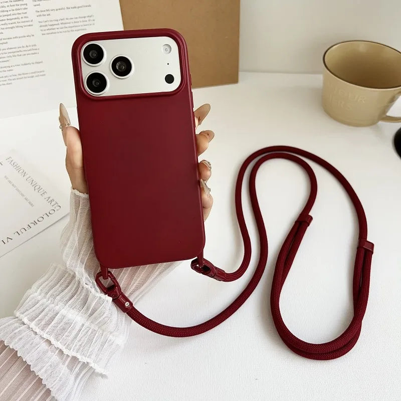 Lanyard Case For iPhone 17 Pro Max 14 12 11 13 15 16 Plus 17 Air Candy Shockproof Crossbody Neck Cord Strap Soft Official Cover
