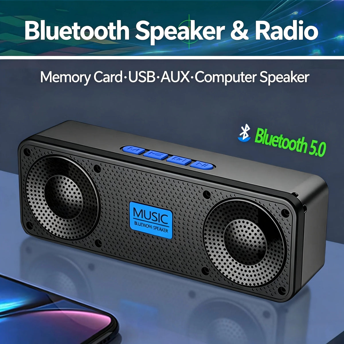 S18 Bluetooth Speaker W/ Subwoofer, FM Radio, 20H Battery, Waterproof, Stereo for Phone/PC Outdoor