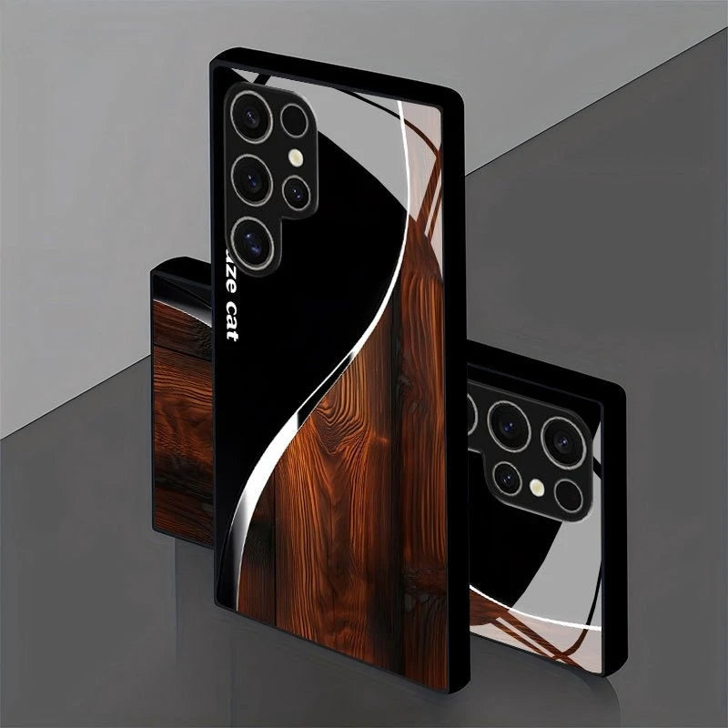Wood grain pattern tempered glass phone case suitable for Samsung Galaxy S26 S25 S24 S23 S22 S20 FE/Ultra/Plus anti drop