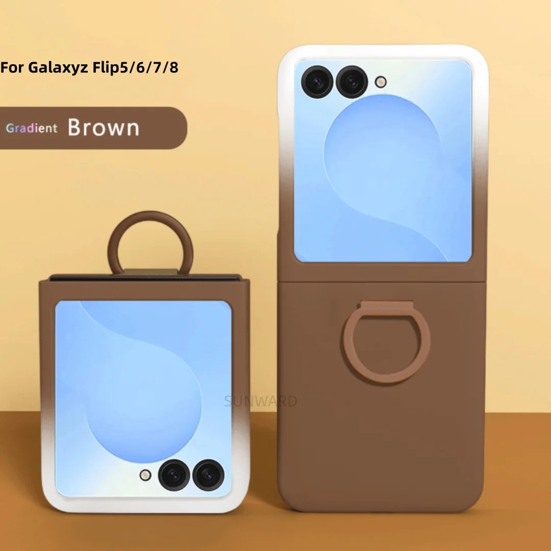 Luxury Large Window Gradient Color Silicone Ring Protect Phone Case For Samsung Galaxy Z Flip 8 7 6 5 Z Flip7 FE Skin Feel Cover