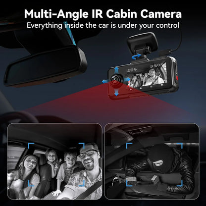 REDTIGER A6 3 Cameras Front/Cabin/Rear Cam 4K Dash Cam Built-in 5.8Ghz WiFi GPS Car DVR Night Vision Parking Monitor 3 Cameras