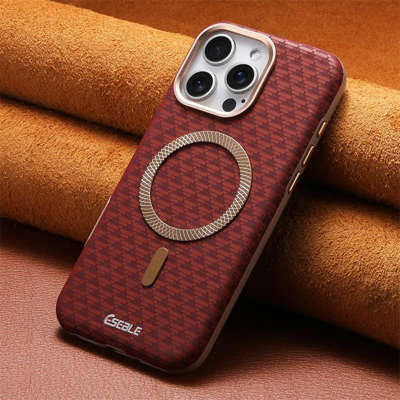 Luxury Leather Carbon Fiber Texture Phone Case For iPhone 13 14 15 16 17 Pro Max For Magsafe Wireless Charging Shockproof Cover