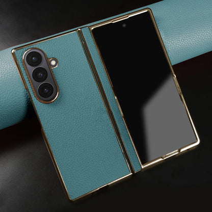 Lychee Genuine Leather Case For Samsung Galaxy Z Fold 8 6 5 4 Fold8 Ultra 8wide Fold7 Fold5 Fold6 Phone Cases Cover Funda Coque