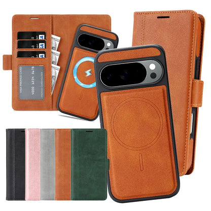 2 In 1 Leather Case For Google Pixel 9 9a 9Pro 10 Pro 10Pro XL Cash Card Slots Wireless Charging Magnetic Wallet Phone Cover