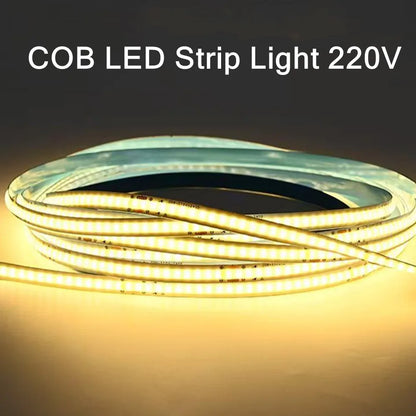 AC220V COB LED Strip Light Flexible Tape Lights Smart IC No Need Driver High Bright 240 LEDs Linear Lighting RA95 Warm White 5m