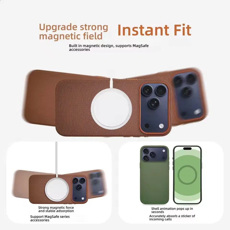 High End Official Magnetic Woven Strap Stand Card Holder Phone Case For Iphone 17 16 15 14 Pro Max Air Crossbody Lanyard Cover