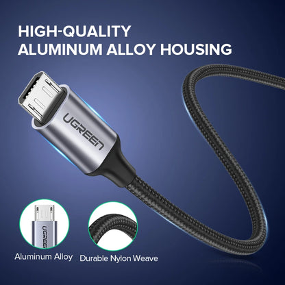 UGREEN USB-A To Micro USB Cable 2A Charger Fast Charging Data Braided Wire Android Mobile Phone Cable 25cm 50cm 1m 2m Short Long