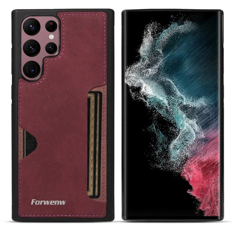 Retro Card Holder PU Leather Case for Samsung Galaxy S26 S25 S24 Ultra S23 S21 FE S22 S20 S10 S9 S8 Plus Note 20 10 Phone Cover