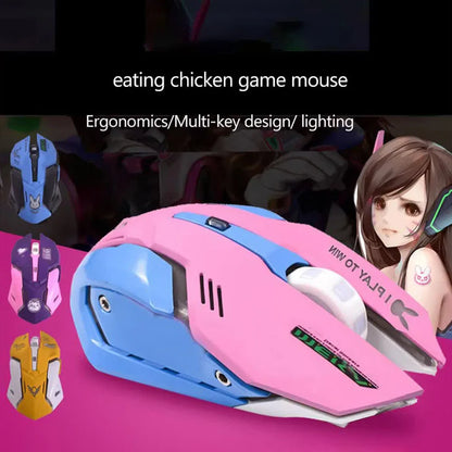 OW DVA Pink Game Office Mouse Girls Light-emitting Competition Chicken Cute Wired Mouse for PC Laptop CF Overwatch