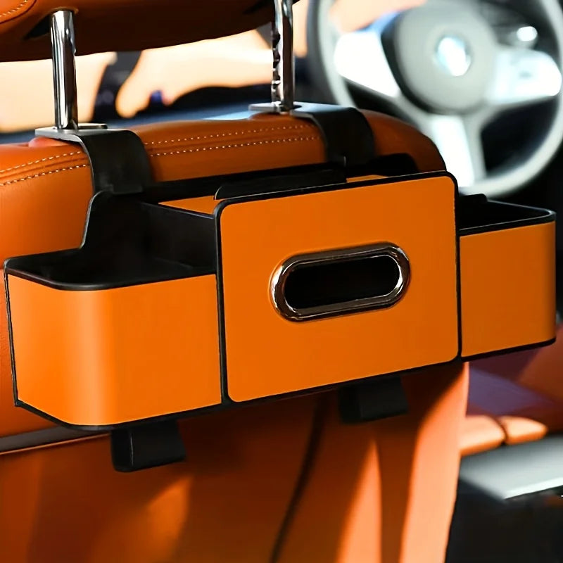 Car Seat Backrest Storage Box with Tissue Box and Adjustable Hook, Convenient for Placing Snacks and Drinks, Easy to Install