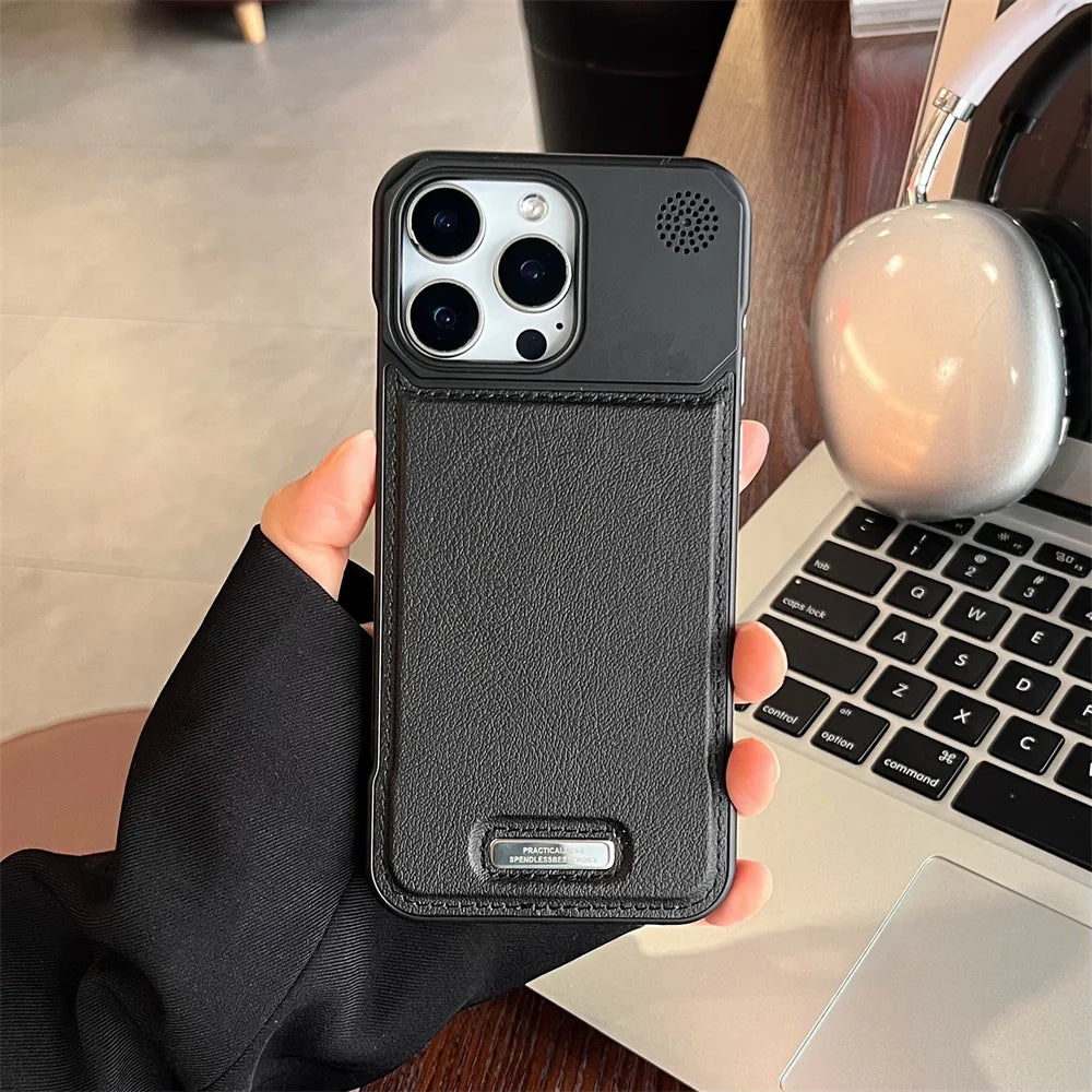 Luxury Classic Leather Magnetic Frameless Phone Case For iPhone 15 16 17 Pro Max Air Plus 14 13 12 11 Plating Protection Cover