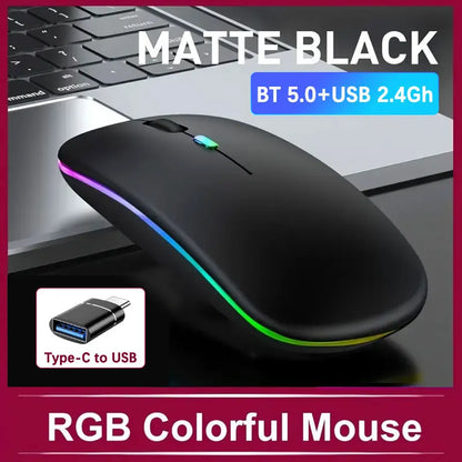 Wireless Rechargeable Mouse With LED Backlight  Bluetooth With Type-C Adapter Gaming Mouse Suitable For MAC/Laptop/PC/Windows