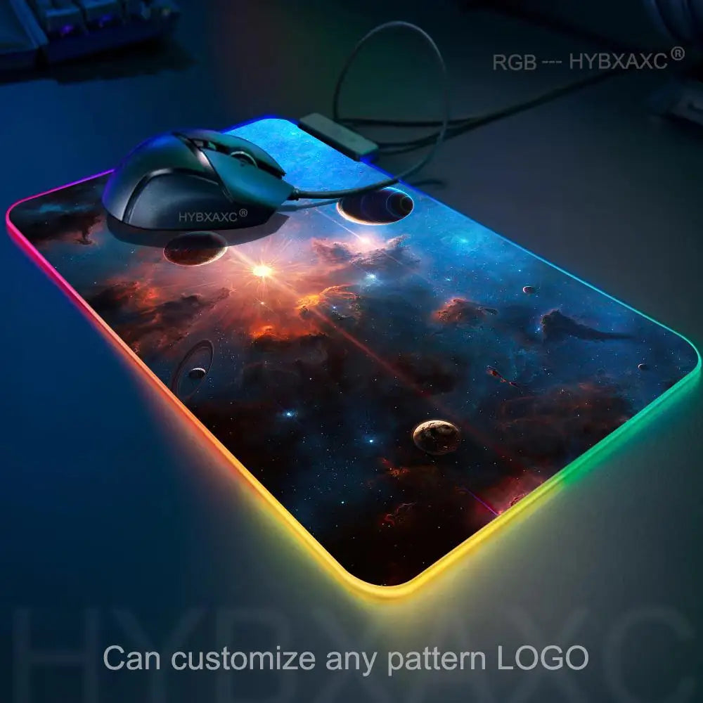 Hot Cosmos Space Solar System Planet Mouse Pad RGB Gaming Mouse Pad HD Gamer Large LED Light XXL PC Computer Carpet