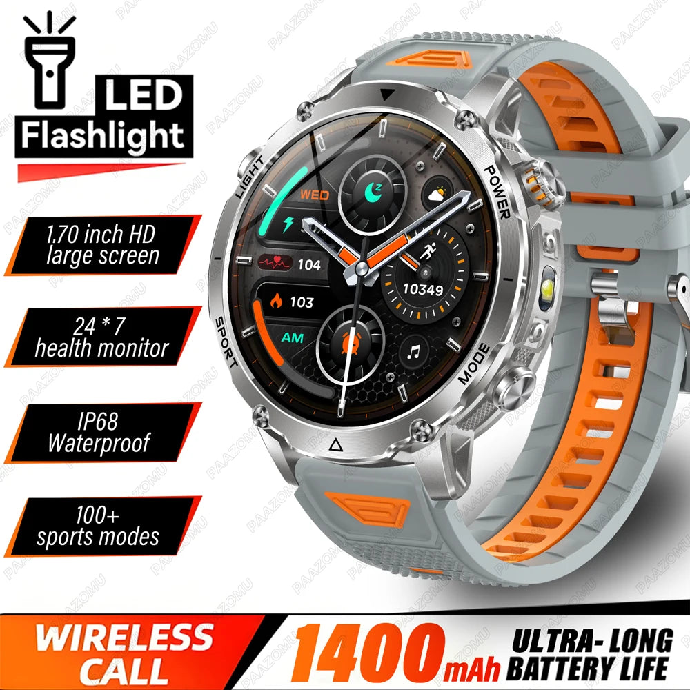 Brand+TANK Ultra 1400mAh Big Battery Smart Watch Men GPS Path Sport Flashlight BT Call Waterproof Outdoor Military Smartwatches