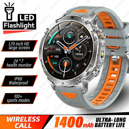 Brand+TANK Ultra 1400mAh Big Battery Smart Watch Men GPS Path Sport Flashlight BT Call Waterproof Outdoor Military Smartwatches