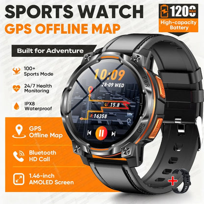 1200mAh Massive Power Outdoor GPS Smart Watch Offline Map 1.43“ HD Screen IPX8 Waterproof Compass Military 107+Sports Watch Men