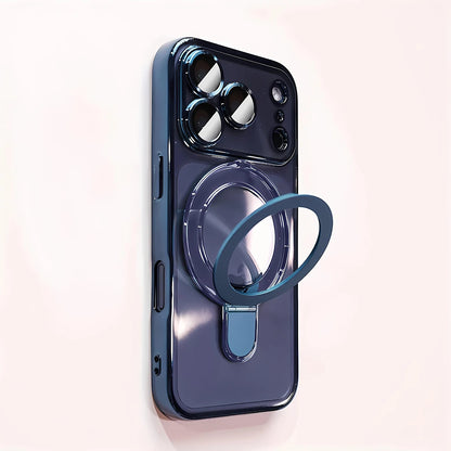 Luxury Plating Magnetic Bracket Phone Case For iPhone 17 16 15 14 13 Pro Max 17Pro Cases For Magsafe Stand Holder Clear Cover
