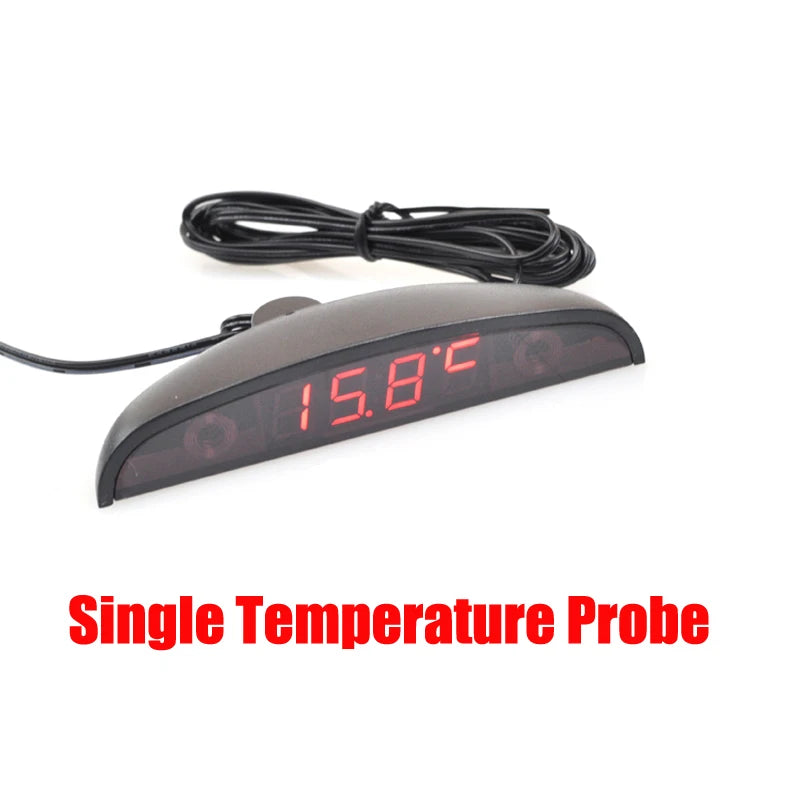 White Red Blue Green 12-24V Moon Type Thermometer Voltmeter Clock LED Display Car Dashboard Clock Dual Temperature Sensor