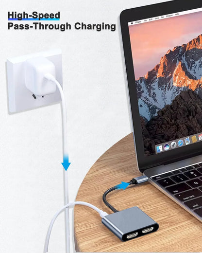 USB C to Dual 4K HD Display Adapter Thunderbolt3 Docking Station Hub Two Monitors for Windows10/11 Laptop Mirror and Extend Mode