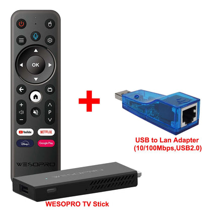WESOPRO Android TV Stick G2 Smart IPTV Dongle 4K 30fps 2GB RAM 16GB ROM Dual Band 2.4GHz 5.0GHz Wifi 6 BT5.0 Compatible with ATV