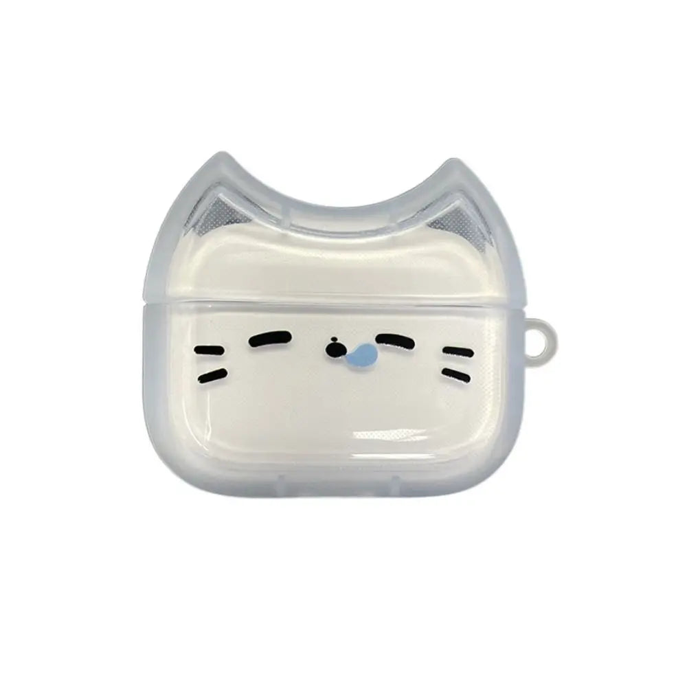 Cute Sleepy Cat Earphone Case Anti-Fall Earbuds Cover with Keyring Dustproof Shockproof Headphone Protective Case