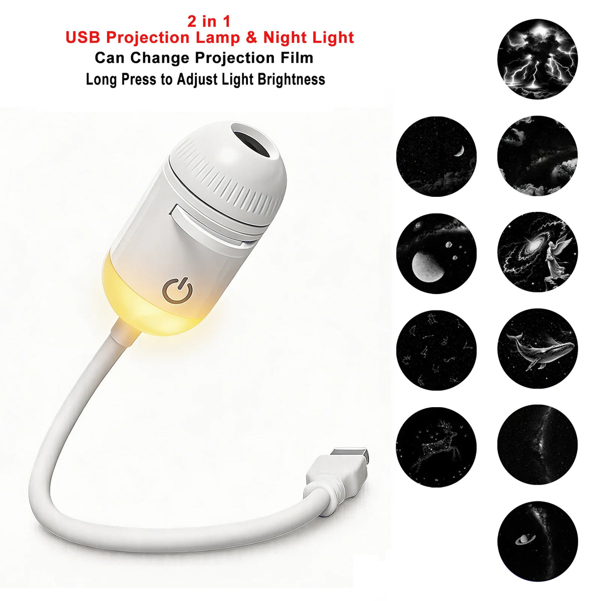 USB Galaxy Projector Light Car Roof Ambient Light Adjustable Focus Car Atmosphere Projection Lamp Romantic Room Star Night Light