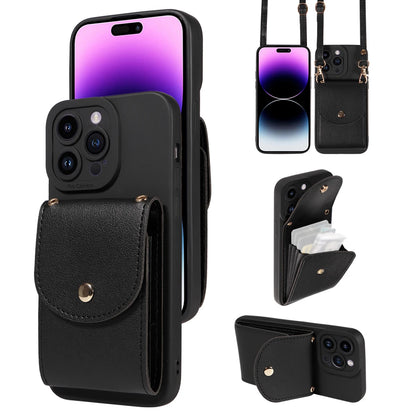 faux Leather Phone Case for IPhone17 16 15 14 13 12 11Pro Max PlusMini E Air All inclusive Lens Protection with Lanyard Card Bag