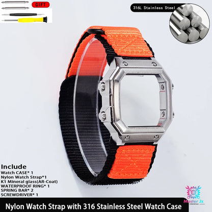 Nylon Strap For Casio AE1200 Square Watch 18mm Quick Release Breathable Sport Band With 316 Stainless Steel Case Waterproof Ring