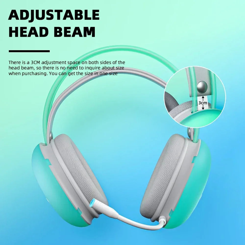 AULA S505 Esports Gaming Headphones Computer USB Wired Headset RGB Cool Light Effect Headband Transparent Earphone for PC Laptop
