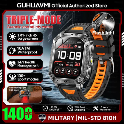 2026 New 1400mAh Large Battery Military Outdoor 2.01 inches Smart watch Men 10ATM Waterproof Bluetooth Call Sports Smart Watch