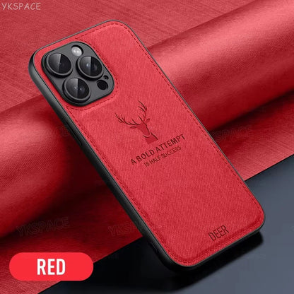 Luxury Deer Print Cloth Texture Case For iPhone 15 14 13 12 Mini 11 Pro X XS MAX XR Phone Cases Soft Cover Silicone Shockproof