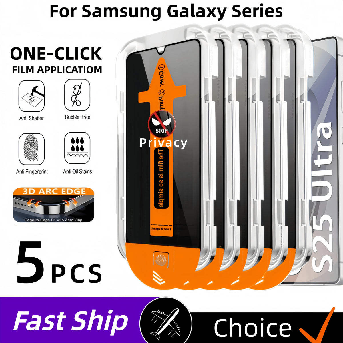 1-5Pcs Dust Free Easy Install Privacy Screen Protector For Samsung Galaxy S26 Ultra S25 Edge S23 S24 S21 S22 Plus Tempered Glass